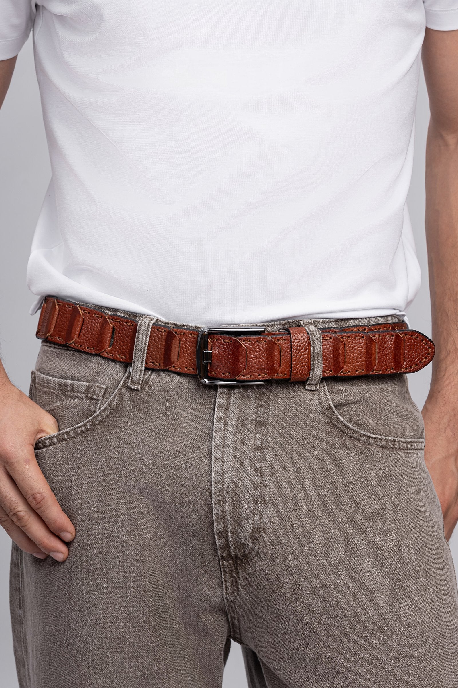 Brown Patchwork Leather Belt