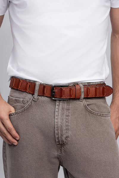 Brown Patchwork Leather Belt