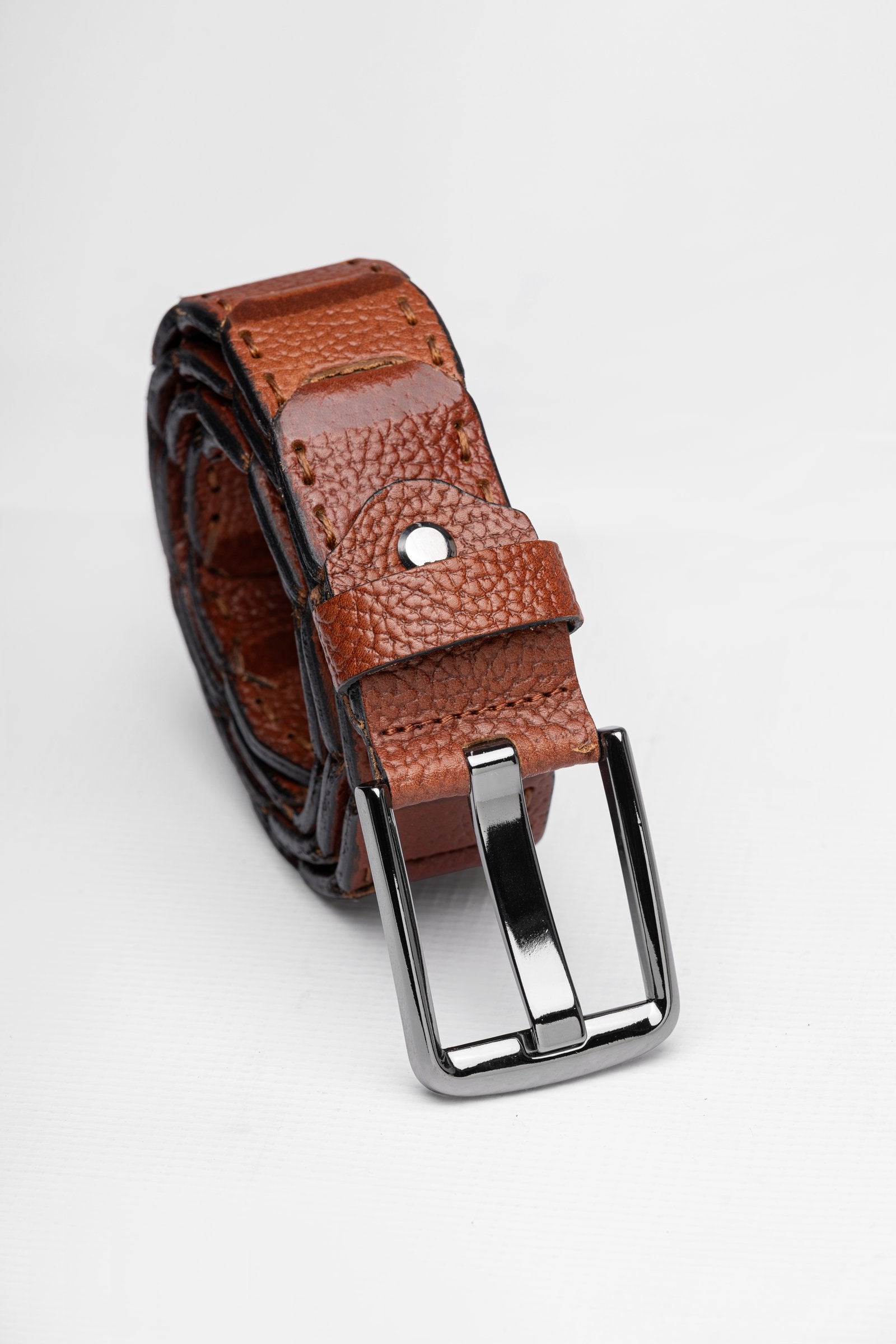 Brown Patchwork Leather Belt