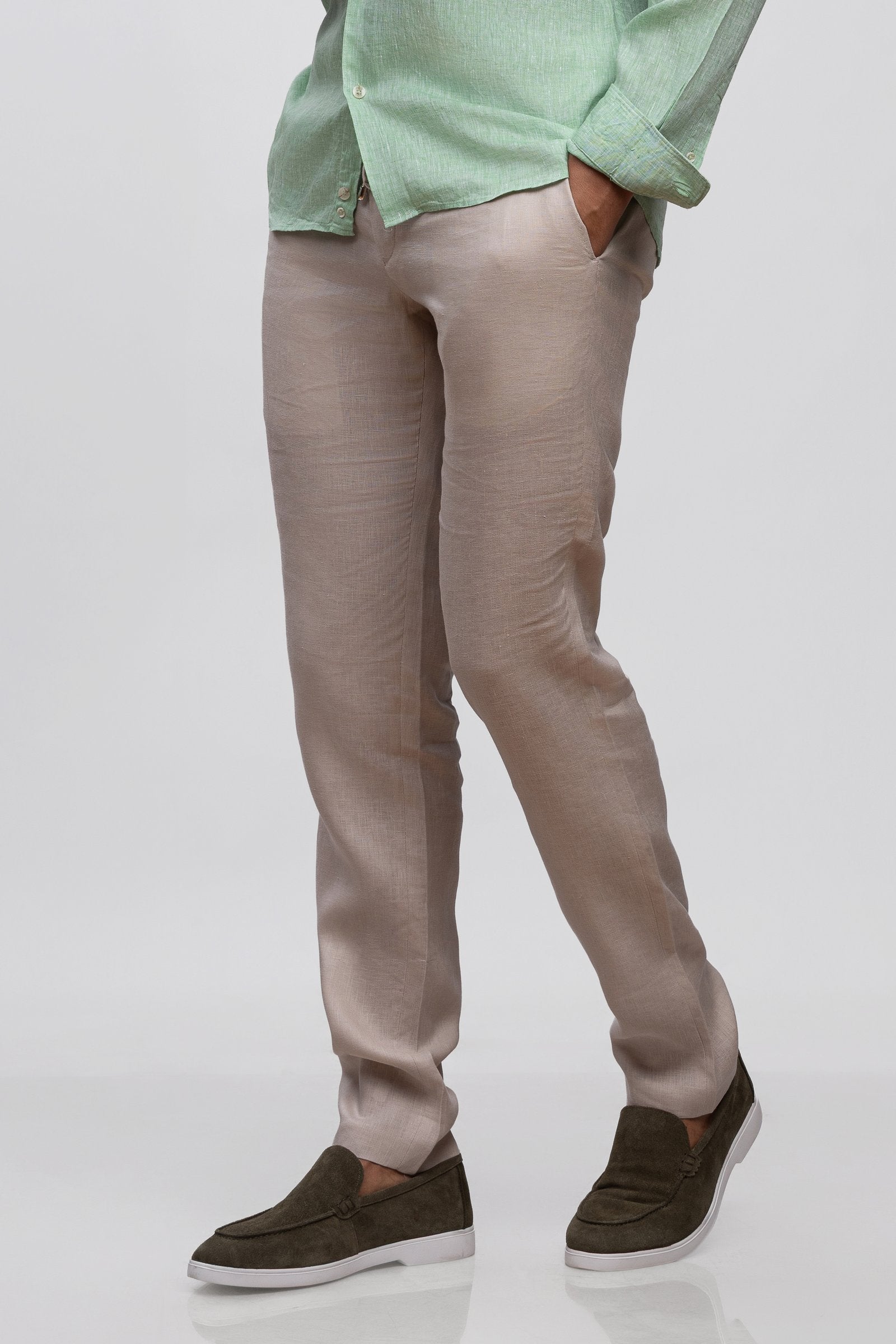 Beige 100% Linen Jogger Fit Pants