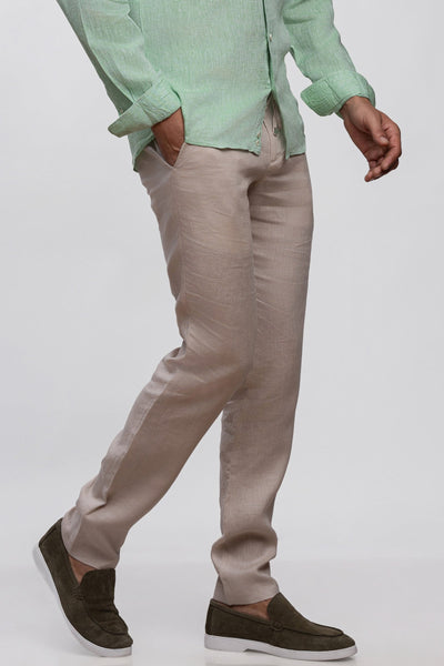 Beige 100% Linen Jogger Fit Pants