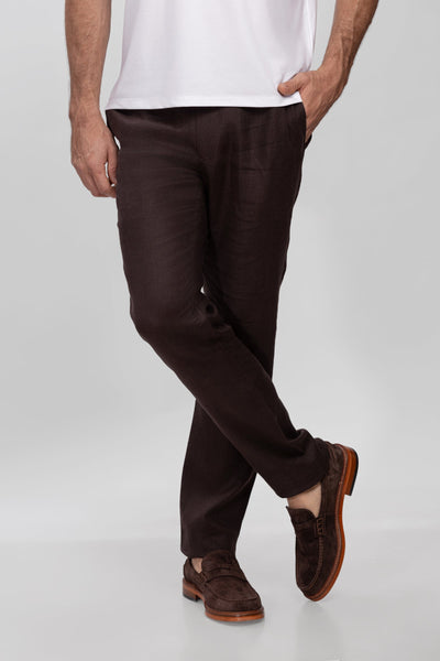 Dark Chocolate Brown 100% Linen Jogger Fit Pants