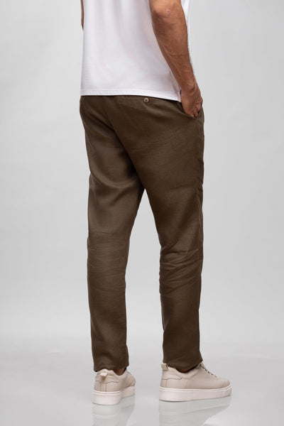 Khaki green 100% Linen Jogger Fit Pants