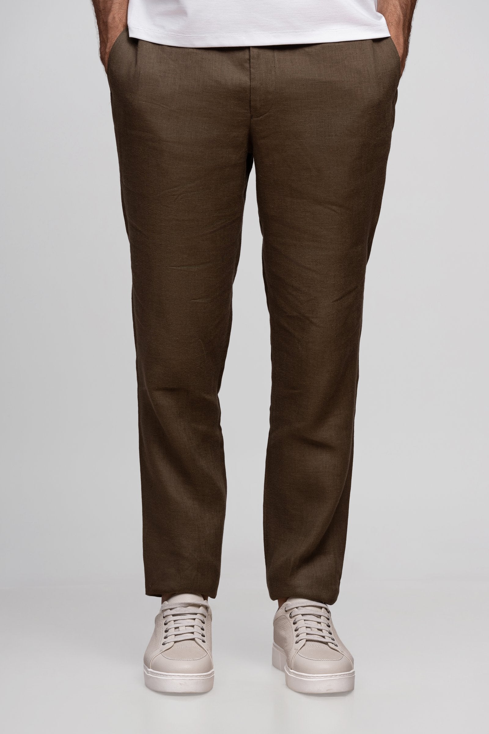 Khaki green 100% Linen Jogger Fit Pants