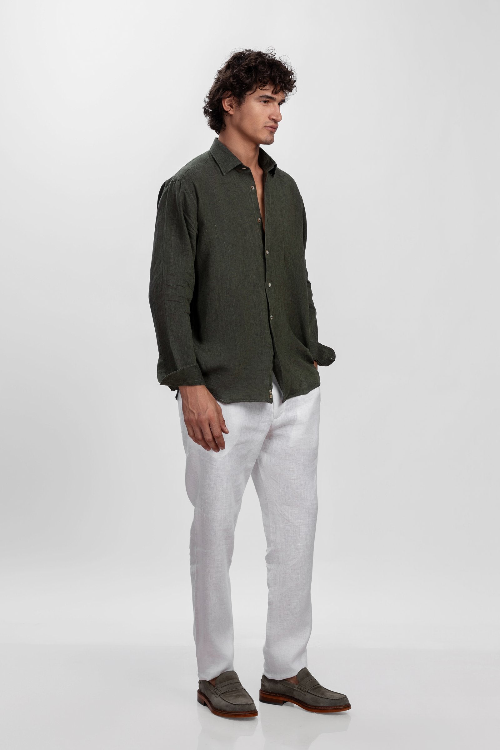 White 100% Linen Jogger Fit Pants