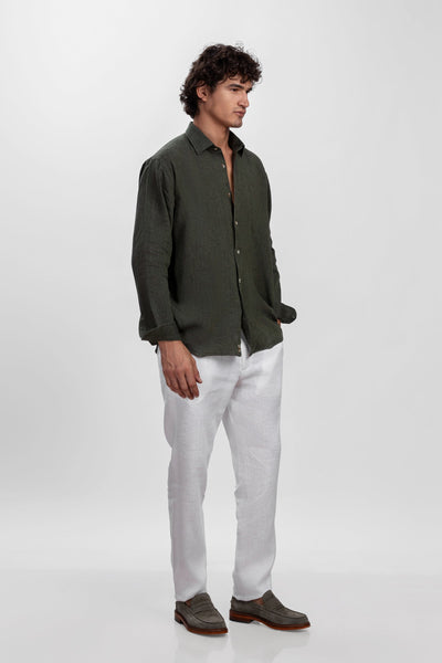 White 100% Linen Jogger Fit Pants
