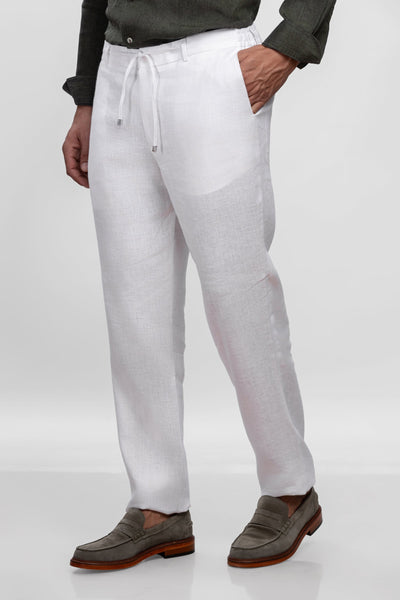 White 100% Linen Jogger Fit Pants