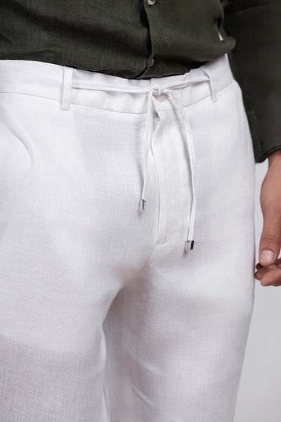 White 100% Linen Jogger Fit Pants
