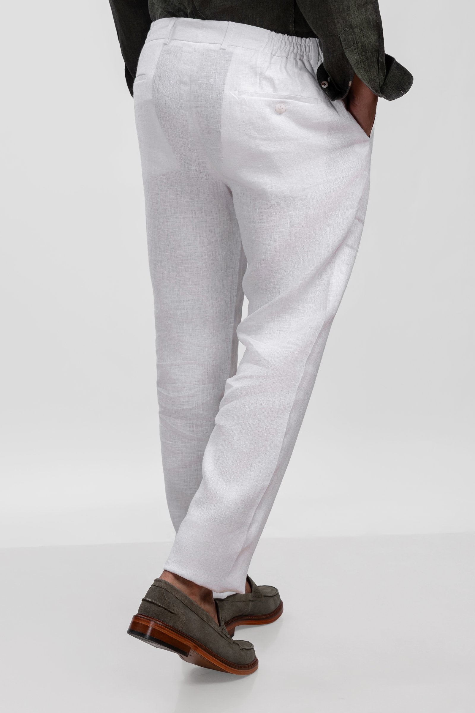 White 100% Linen Jogger Fit Pants