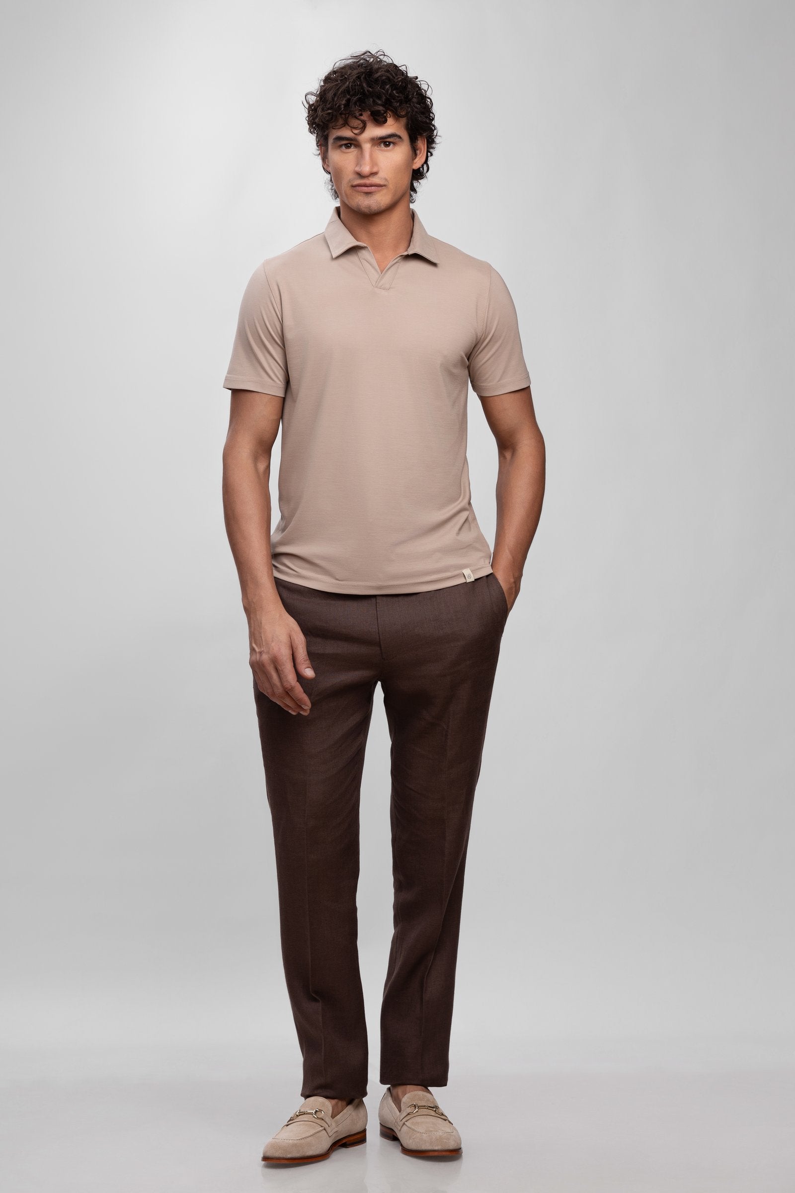 Brown 100% Linen Jogger Fit Pants