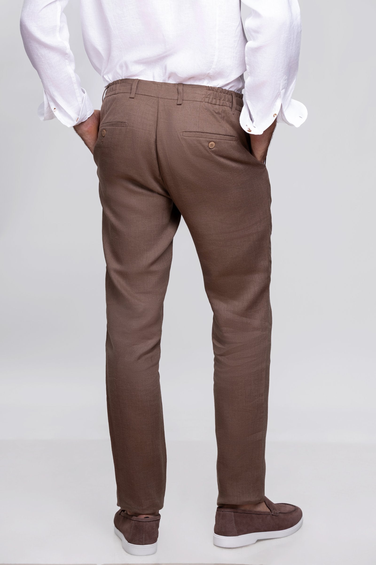 Taupe Brown 100% Linen Jogger Fit Pants