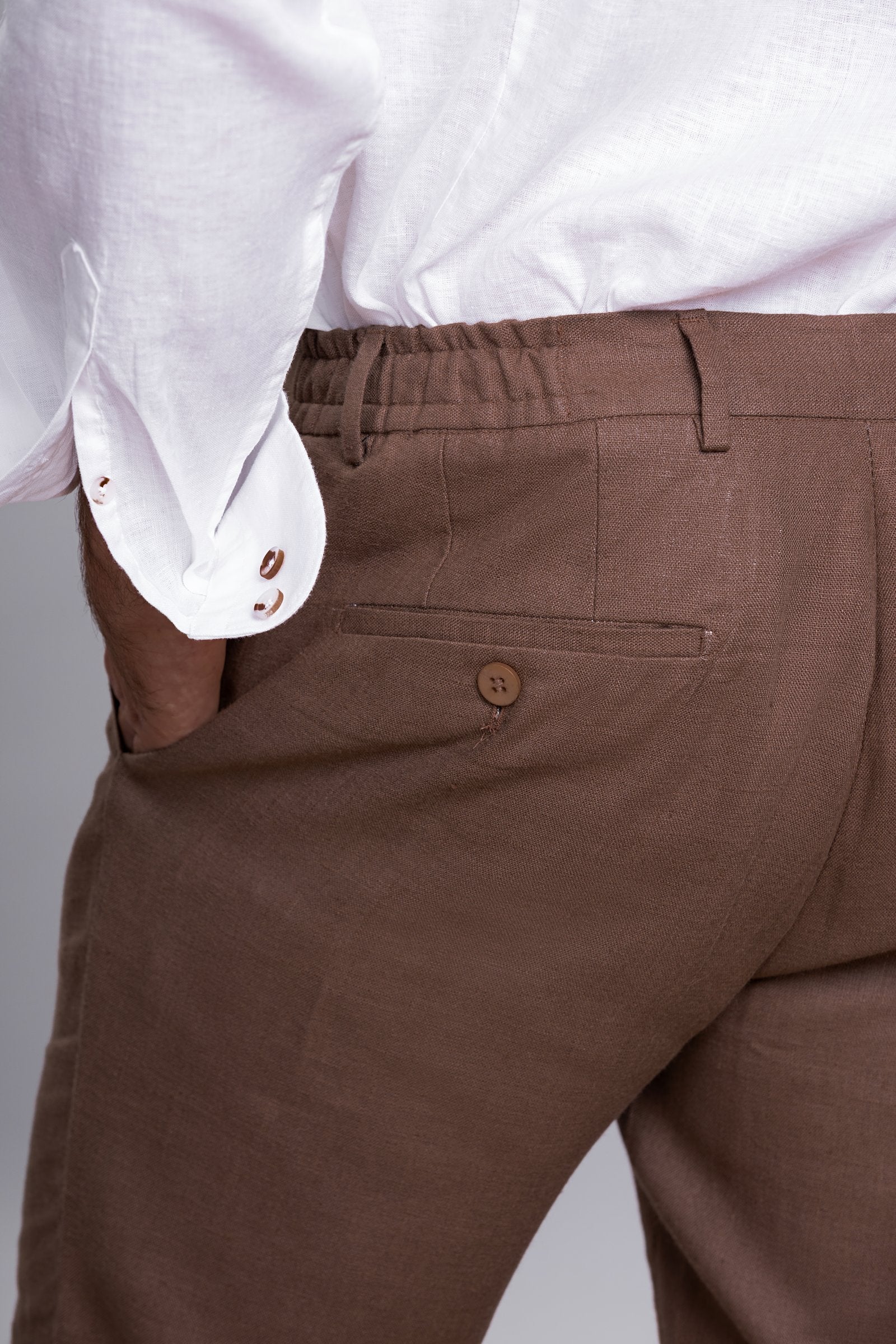 Taupe Brown 100% Linen Jogger Fit Pants