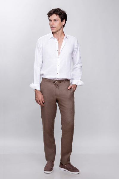 Taupe Brown 100% Linen Jogger Fit Pants