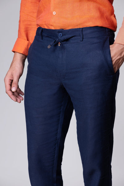Navy 100% Linen Jogger Fit Pants