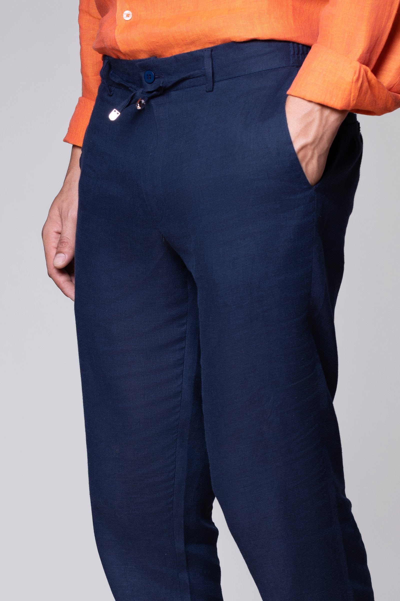 Navy 100% Linen Jogger Fit Pants