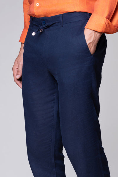 Navy 100% Linen Jogger Fit Pants
