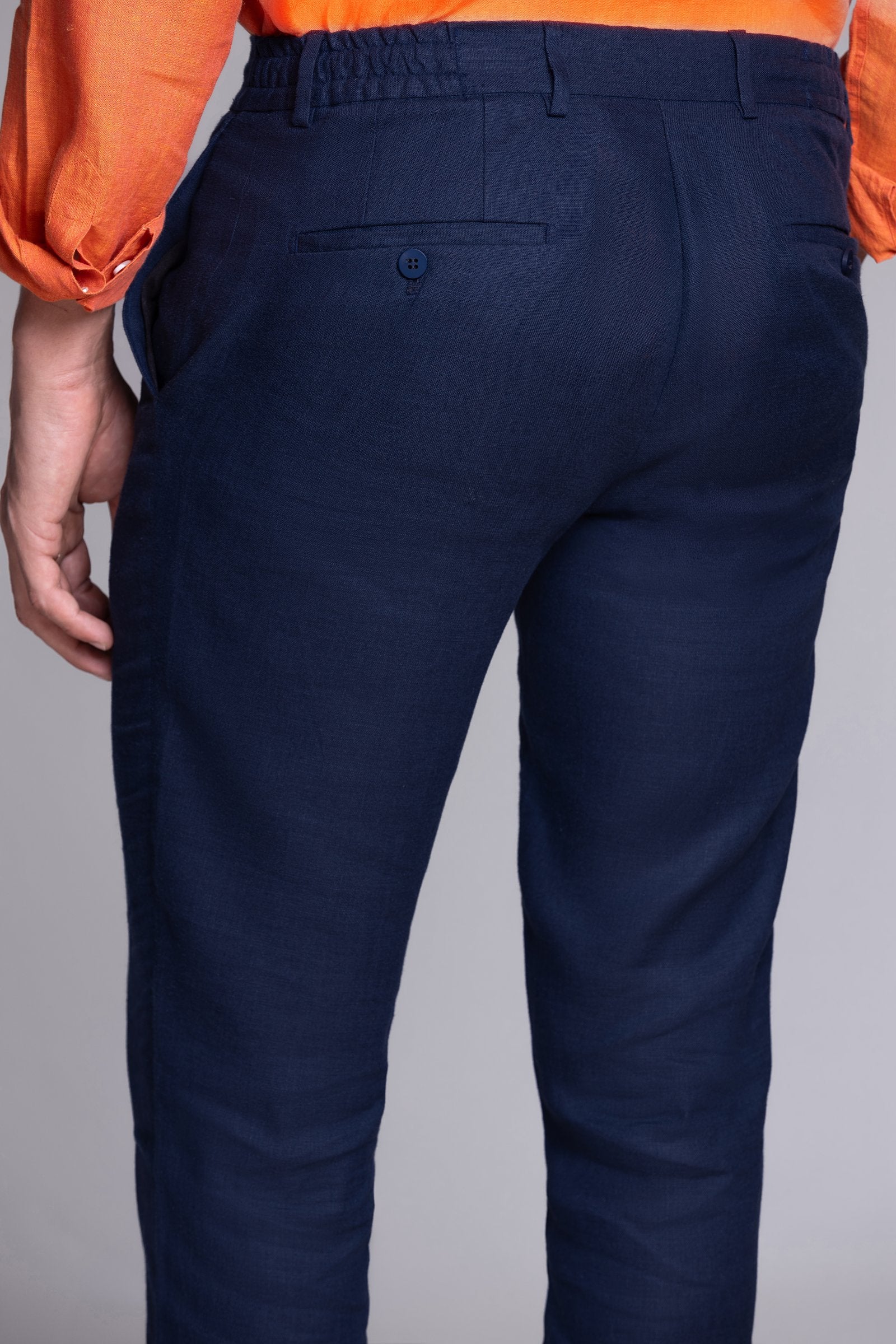 Navy 100% Linen Jogger Fit Pants
