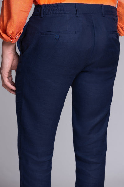 Navy 100% Linen Jogger Fit Pants