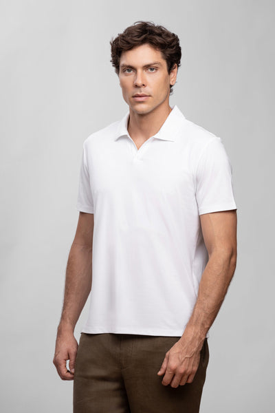 White Modal V-Neck Polo