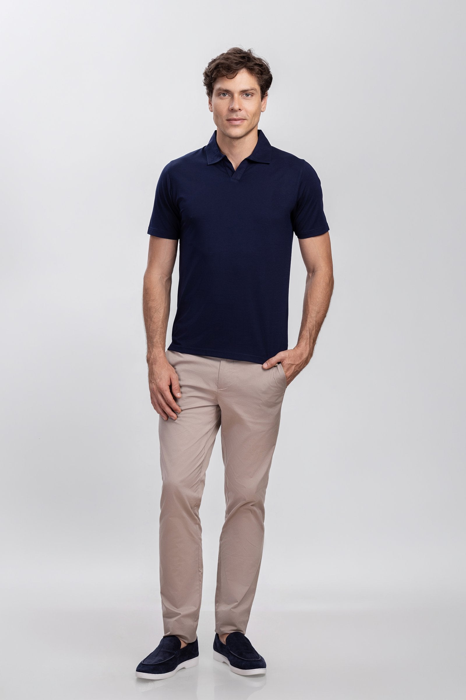 Navy Modal V-Neck Polo