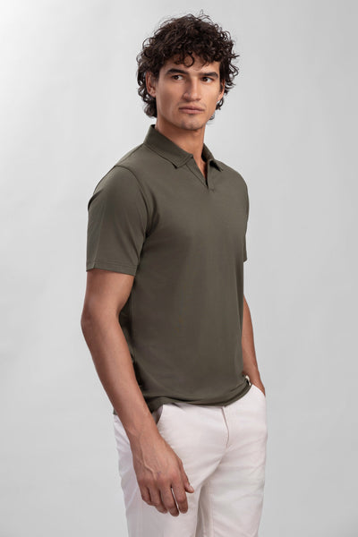 Olive green Modal V-Neck Polo