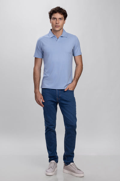 Sky Blue Modal V-Neck Polo