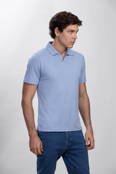 Sky Blue Modal V-Neck Polo
