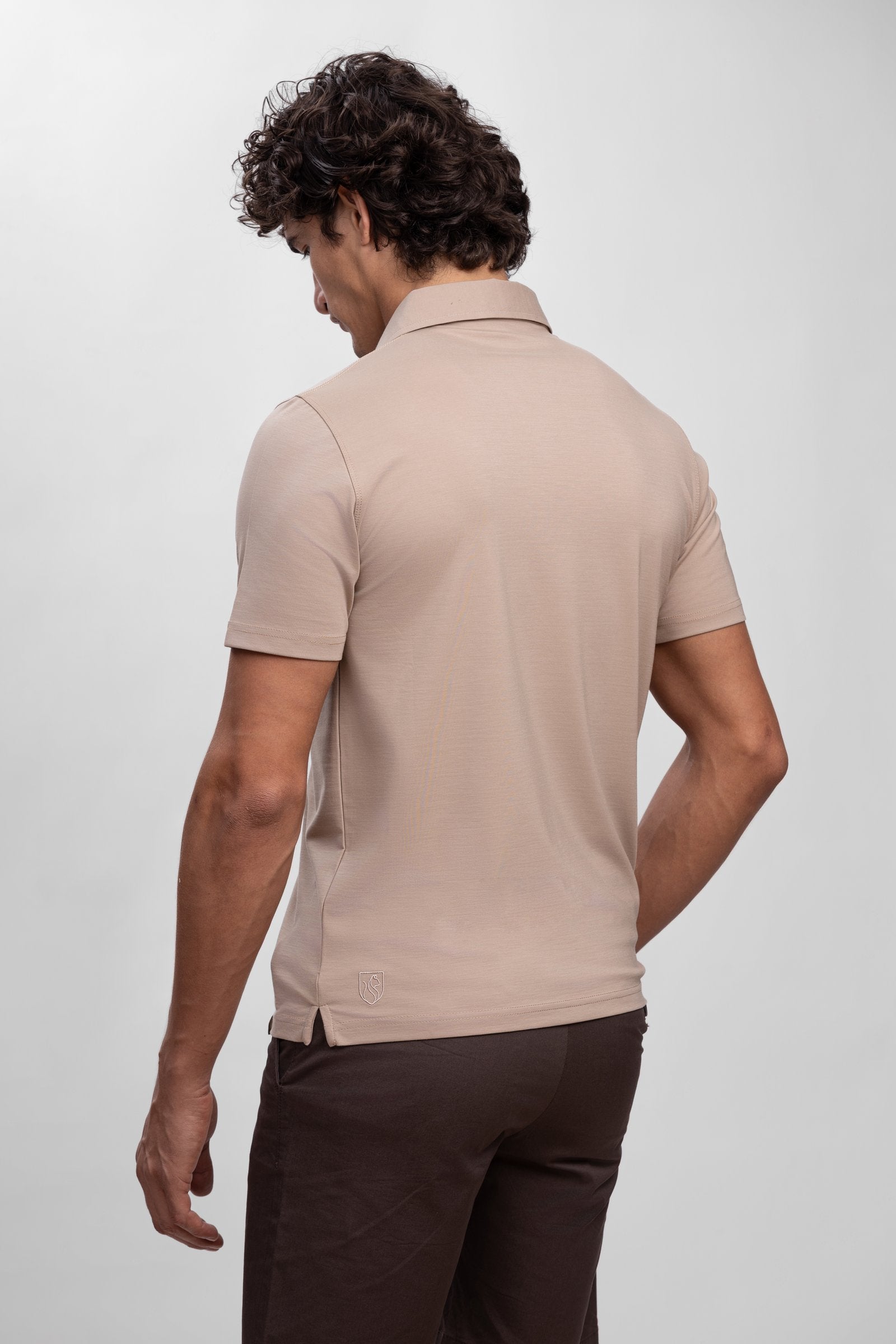 Beige Modal V-Neck Polo