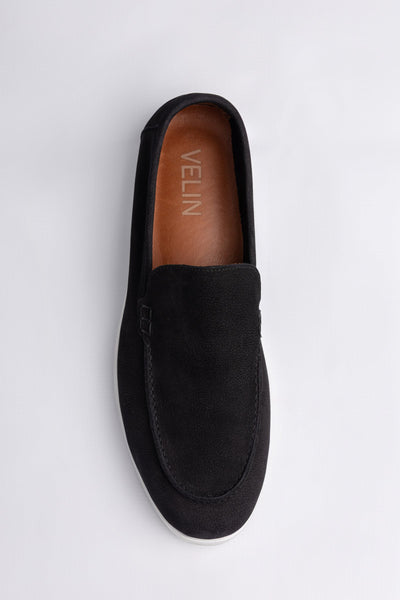 Black Soft Split Leather Loafers