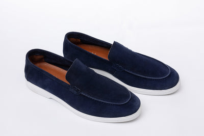 Navy Soft Split Leather Loafers