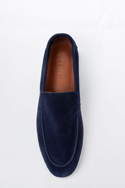 Navy Soft Split Leather Loafers