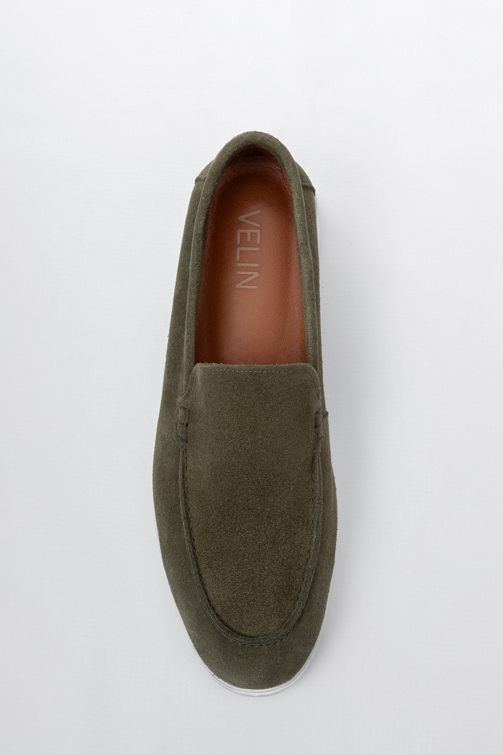 Khaki green Soft Split Leather Loafers