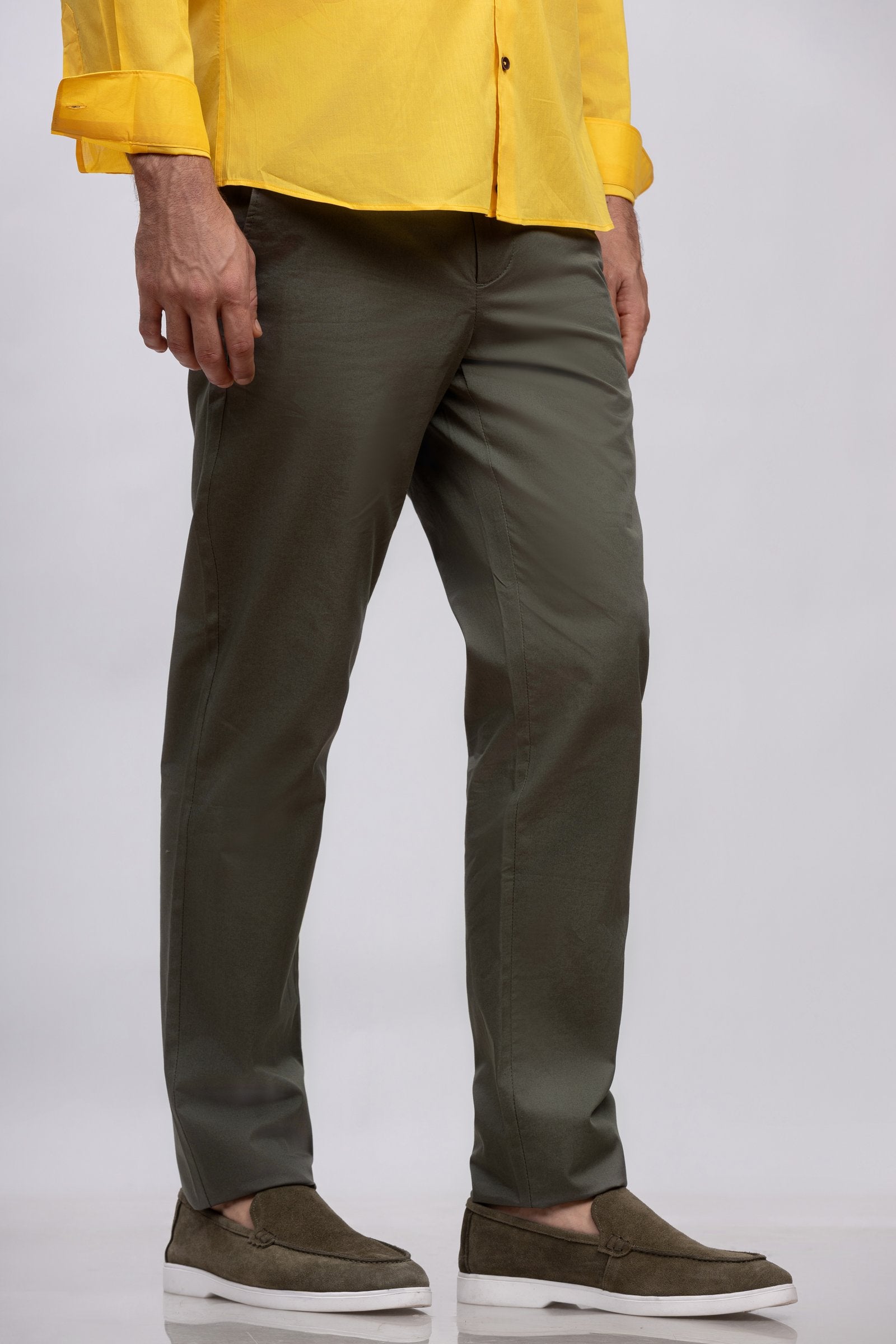 Khaki green Soft Split Leather Loafers