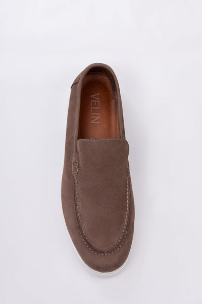 Taupe Soft Split Leather Loafers