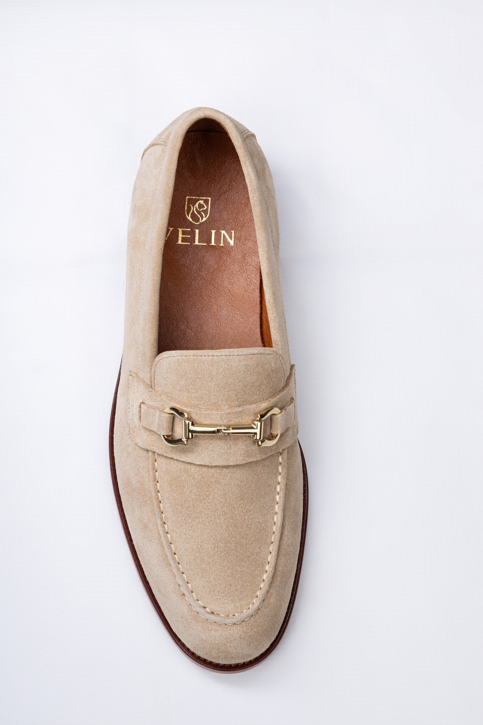 Beige Bit-Detail Suede Leather Loafers