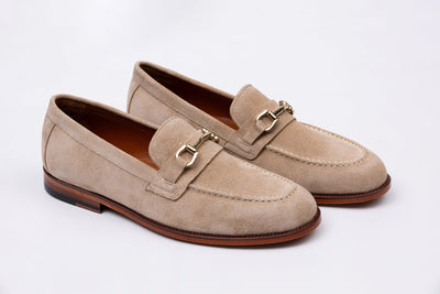 Beige Bit-Detail Suede Leather Loafers