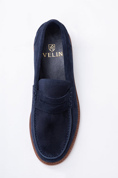 Navy Suede Leather Penny Loafers