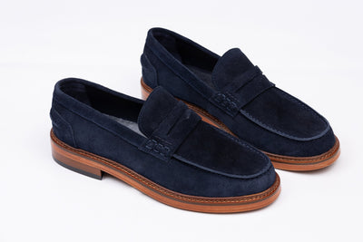 Navy Suede Leather Penny Loafers