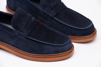 Navy Suede Leather Penny Loafers