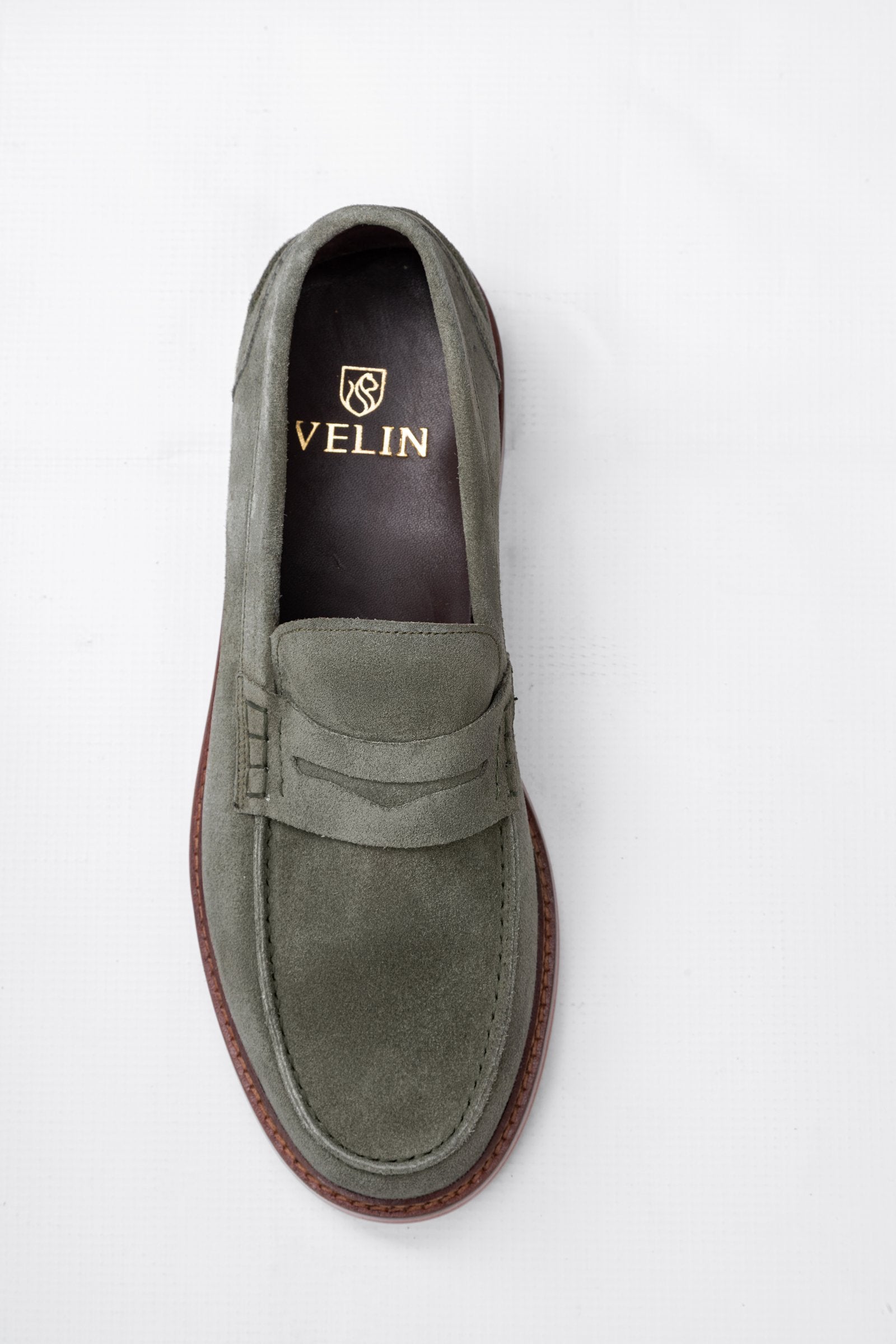 Green Suede Leather Penny Loafers
