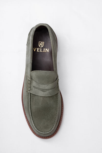 Green Suede Leather Penny Loafers