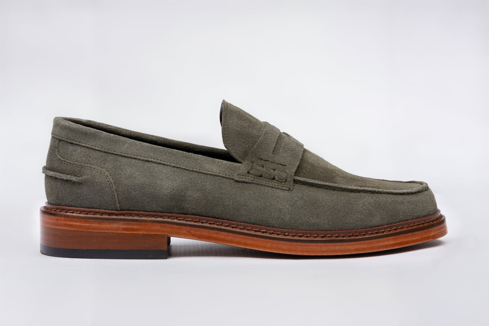 Green Suede Leather Penny Loafers