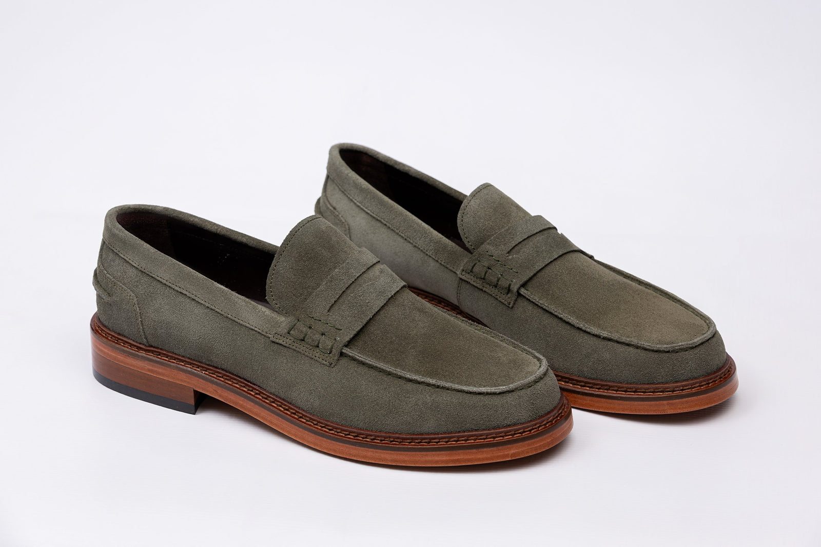 Green Suede Leather Penny Loafers