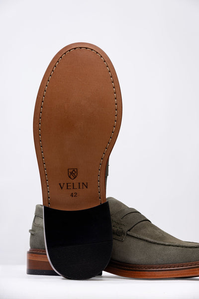 Green Suede Leather Penny Loafers
